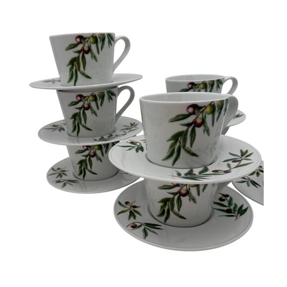Pottery Barn Monique Lhuillier Olive Orchard 4 Cups and 4 Saucers - Picture 7 of 11